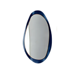 Organic Teardrop Mirror with Blue Steel Edge | Modern Artistic Wall Mirror