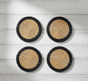 Coaster Round Smoke Trim Set – Handwoven 10cm Coasters (4/Pkt)