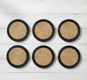 Coaster Round Smoke Trim Set – Handwoven 10cm Coasters (6/Pkt)