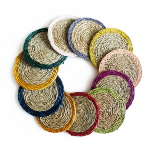 Coaster Round Smoke Trim – Handwoven 10cm Coaster colours